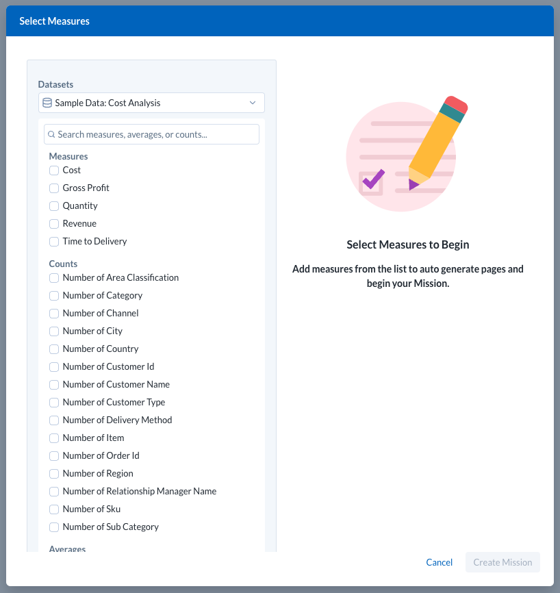Create from scratch Mission page